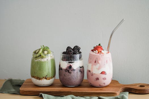 breakfast bar with fruits and yogurt