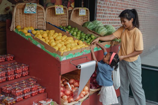 child helping with grocery shopping